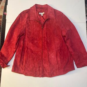 Red Suede Zip Front Jacket